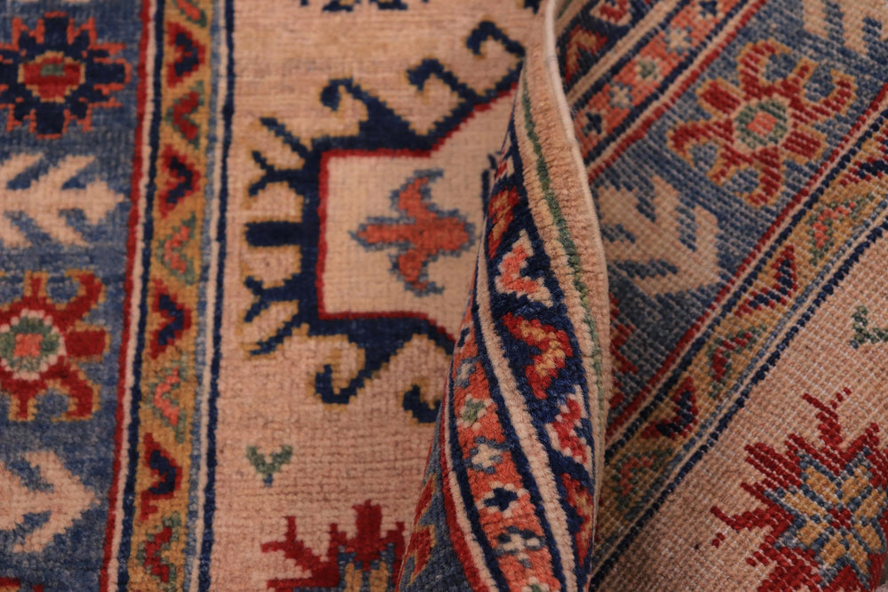 handmade Geometric Kazak Lt. Blue Beige Hand-made ROUND 100% WOOL area rug 9x9