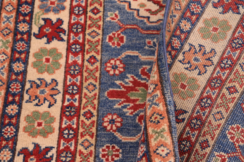 handmade Geometric Kazak light Blue Beige Hand-made RUNNER 100% WOOL area rug 3x14