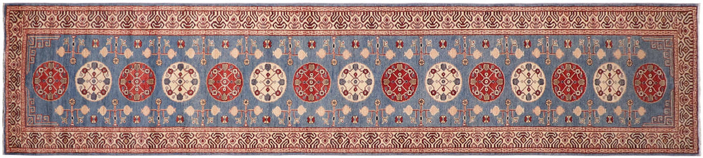 handmade Geometric Kazak light Blue Beige Hand-made RUNNER 100% WOOL area rug 3x14