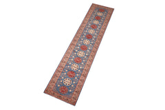 handmade Geometric Kazak light Blue Beige Hand-made RUNNER 100% WOOL area rug 3x14