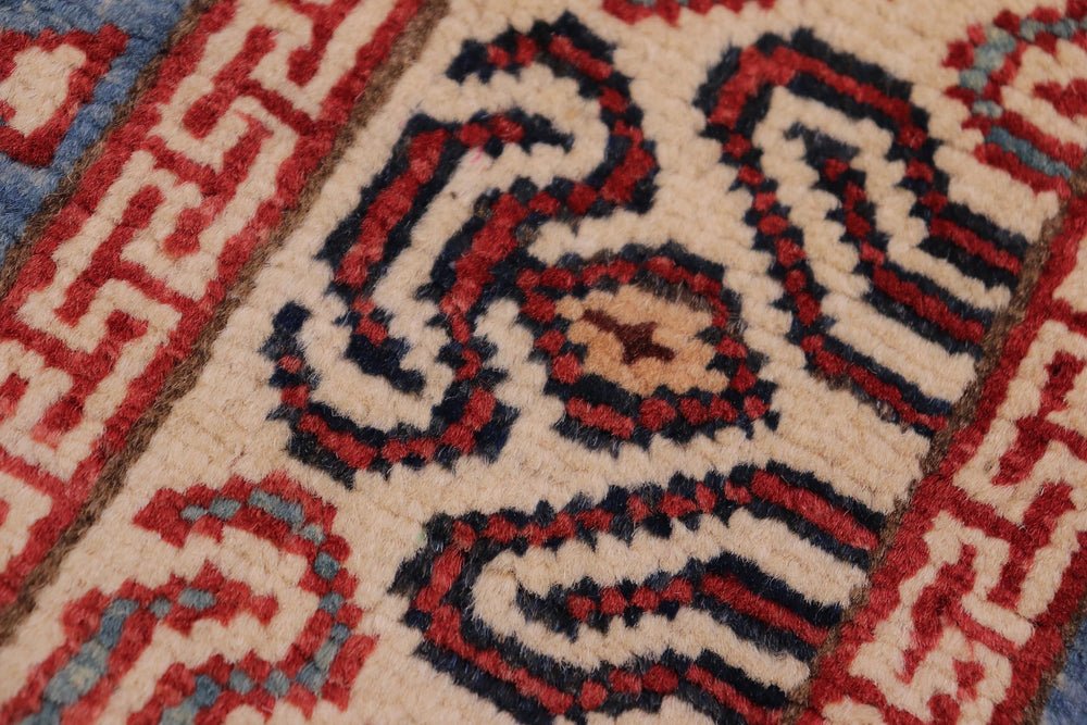 handmade Geometric Kazak light Blue Beige Hand-made RUNNER 100% WOOL area rug 3x14