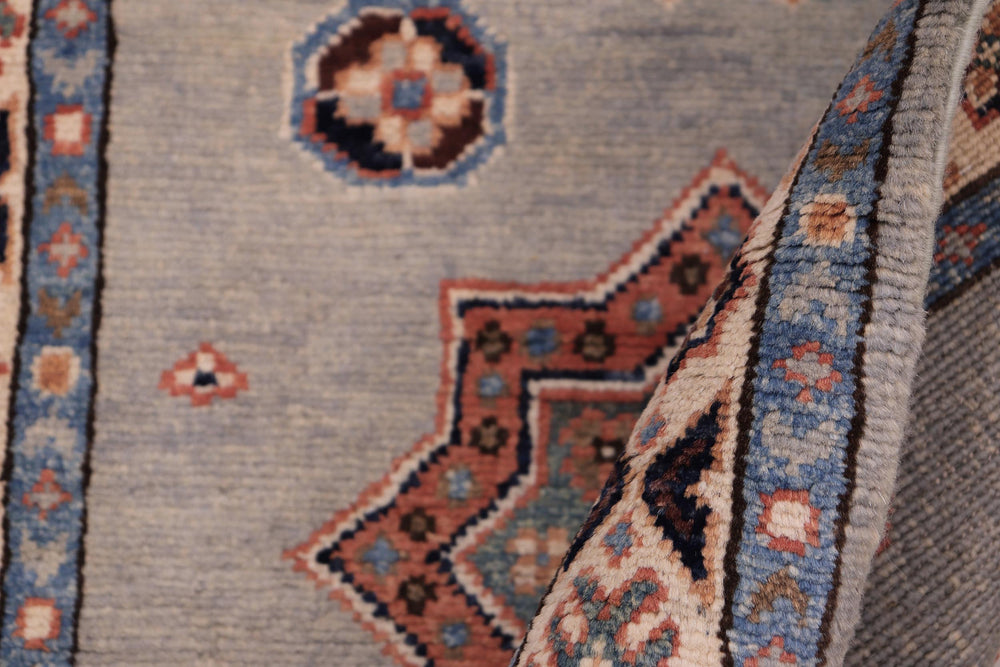 handmade Geometric Kazak Lt. Blue Beige Hand-made ROUND 100% WOOL area rug 8x8