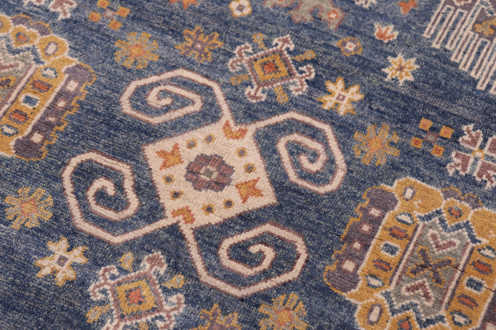 handmade Geometric Kafkaz Lt. Blue Lt. Blue Hand-made RECTANGLE 100% WOOL area rug 4' x 6'