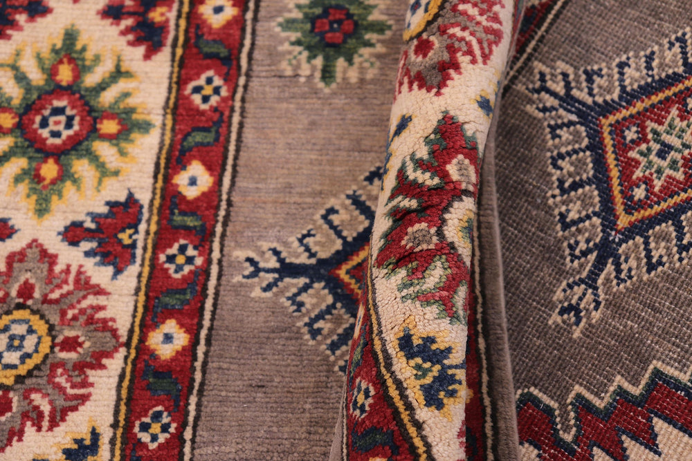 handmade Geometric Kazak Gray Beige Hand-made RECTANGLE 100% WOOL area rug 4'X6'