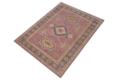 handmade Geometric Kazak Purple Lt. Blue Hand-made RECTANGLE 100% WOOL area rug 4'X6'