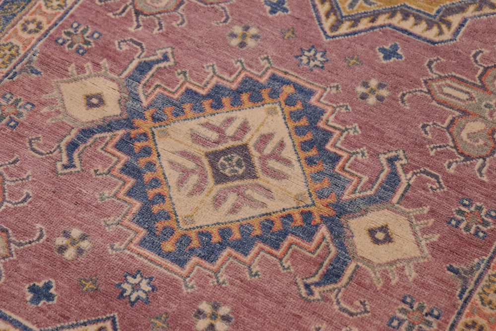 handmade Geometric Kazak Purple Lt. Blue Hand-made RECTANGLE 100% WOOL area rug 4'X6'