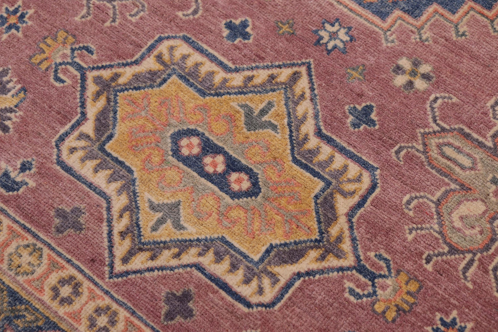 handmade Geometric Kazak Purple Lt. Blue Hand-made RECTANGLE 100% WOOL area rug 4'X6'