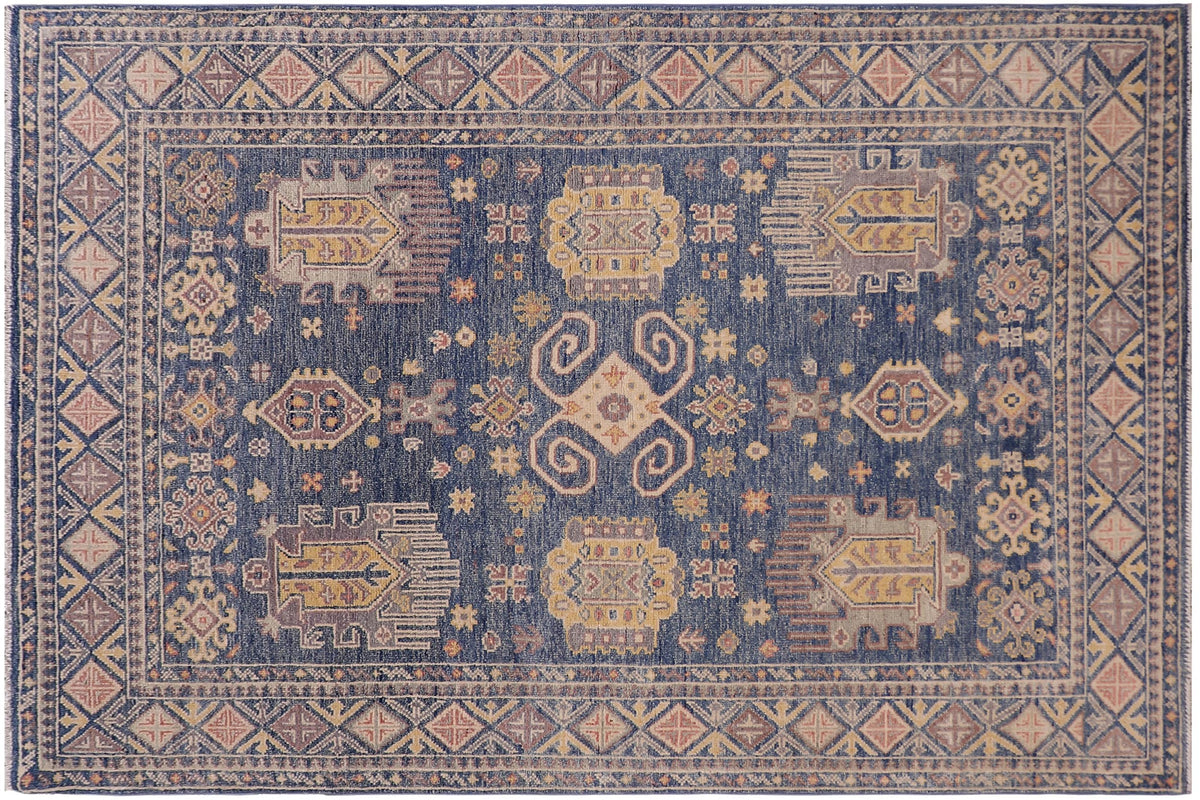 4x6 hand knotted transitional wool rug in blue - Bohemian Iker Blue/ Blue