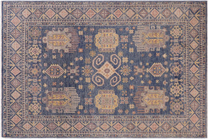 4x6 hand knotted transitional wool rug in blue - Bohemian Iker Blue/ Blue
