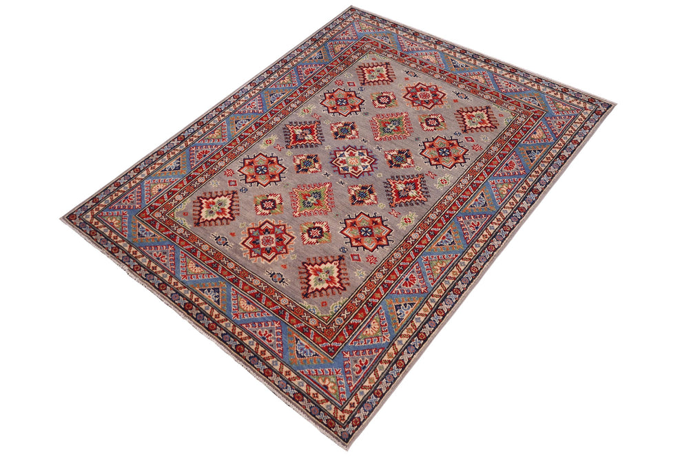 handmade Geometric Kazak Gray Lt. Blue Hand-made RECTANGLE 100% WOOL area rug 4'X6'