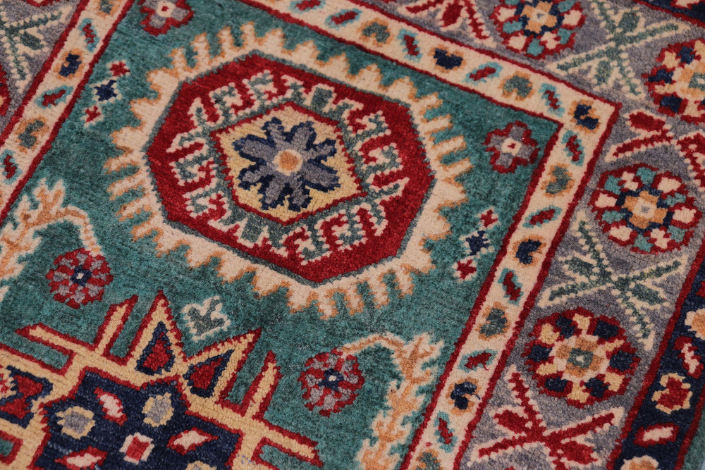 handmade Geometric Kazak Green Gray Hand-made RECTANGLE 100% WOOL area rug 2'X3'