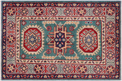 handmade Geometric Kazak Green Gray Hand-made RECTANGLE 100% WOOL area rug 2'X3'