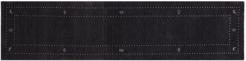 handmade Modern Gabbeh Black Black Hand-made RUNNER 100% WOOL area rug 3x12