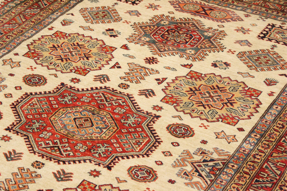 handmade Geometric Super Kazak Beige Rust Hand Knotted RECTANGLE 100% WOOL area rug 6' x 8'