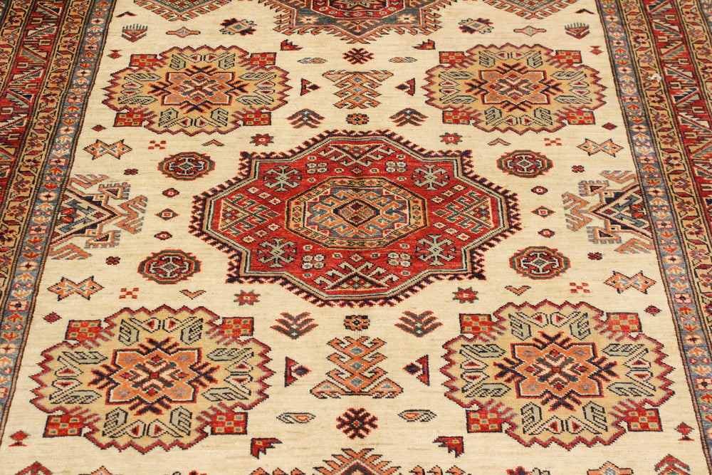 handmade Geometric Super Kazak Beige Rust Hand Knotted RECTANGLE 100% WOOL area rug 6' x 8'
