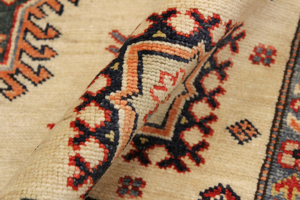 handmade Geometric Super Kazak Beige Rust Hand Knotted RECTANGLE 100% WOOL area rug 6' x 8'