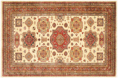 handmade Geometric Super Kazak Beige Rust Hand Knotted RECTANGLE 100% WOOL area rug 6' x 8'