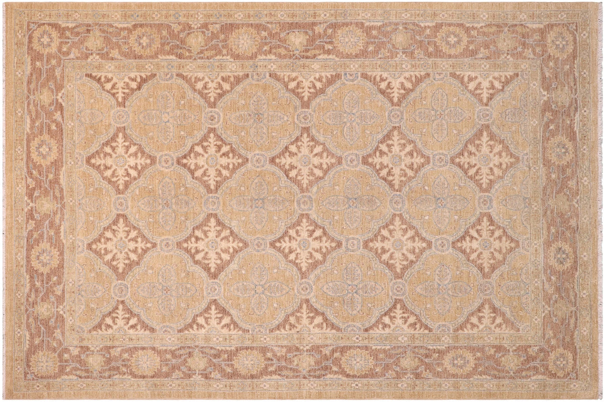 handmade Transitional Kafkaz Gold Brown Hand Knotted RECTANGLE 100% WOOL area rug 6' x 9'