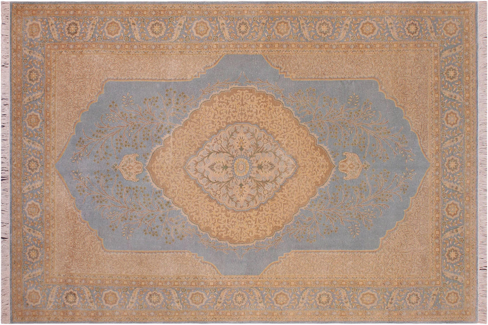 handmade Traditional  Lt. Blue Lt. Blue Hand Knotted RECTANGLE 100% WOOL area rug 6' x 9'
