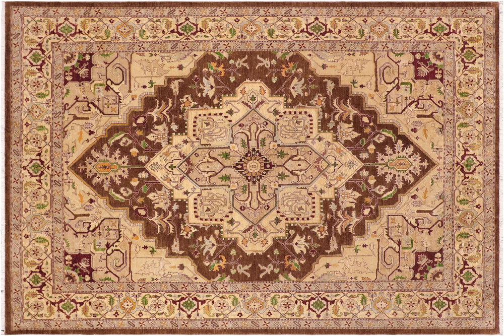 handmade Traditional Kafkaz Brown Beige Hand Knotted RECTANGLE 100% WOOL area rug 9' x 12'
