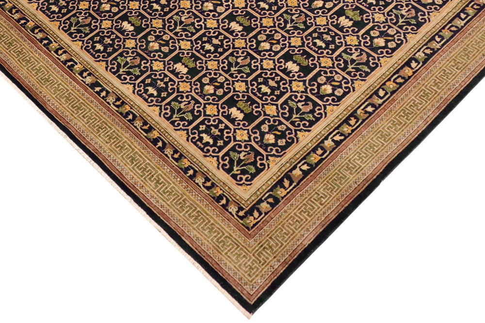 handmade Transitional Kafkaz Blue Green Hand Knotted RECTANGLE 100% WOOL area rug 9' x 11'
