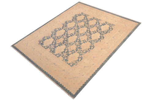handmade Transitional Kafkaz Blue Beige Hand Knotted RECTANGLE 100% WOOL area rug 8' x 10'