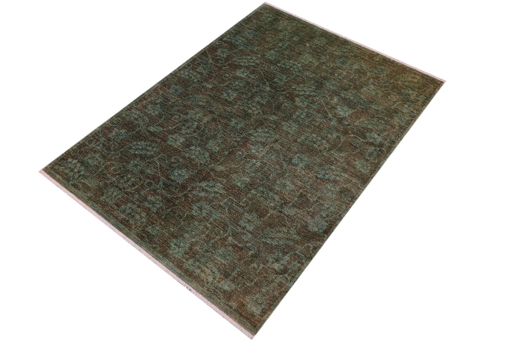 handmade Over Dyed Over Dyed Green Green Hand Knotted RECTANGLE 100% WOOL area rug 6' x 7'