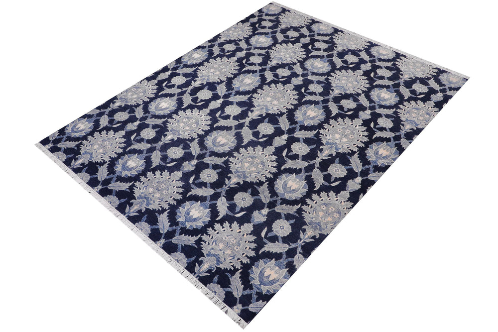 handmade Modern Kafkaz Lt. Blue Blue Hand Knotted RECTANGLE WOOL&SILK area rug 10' x 14'