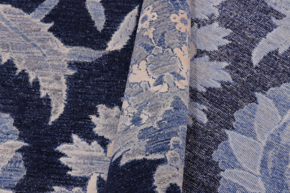 handmade Modern Kafkaz Lt. Blue Blue Hand Knotted RECTANGLE WOOL&SILK area rug 10' x 14'