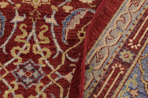 handmade Transitional Kafkaz Red Blue Hand Knotted RECTANGLE 100% WOOL area rug 9' x 11'