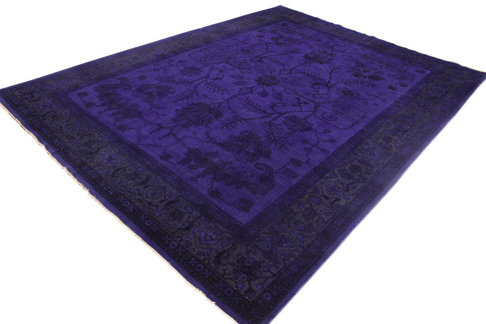 handmade Over Dyed Over Dyed Blue Blue Hand Knotted RECTANGLE 100% WOOL area rug 9' x 11'