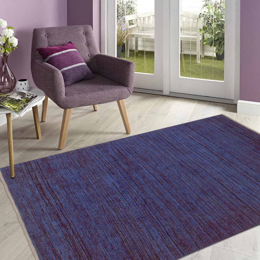 handmade Over Dyed Over Dyed Blue Blue Hand Knotted RECTANGLE 100% WOOL area rug 4' x 6'