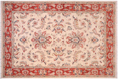 handmade Traditional Kafkaz Ivory Rust Hand Knotted RECTANGLE 100% WOOL area rug 5x8