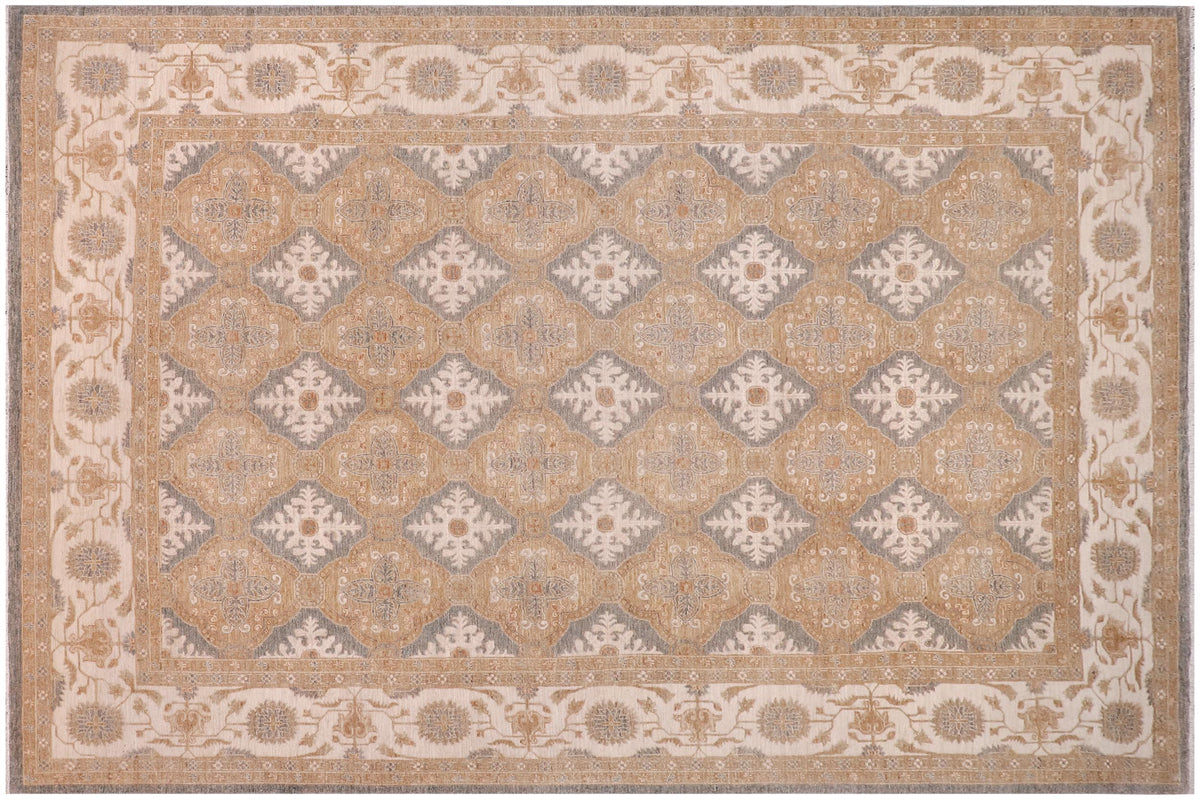 10x15 hand knotted transitional wool rug in gray - Eclectic Laurence Gray/