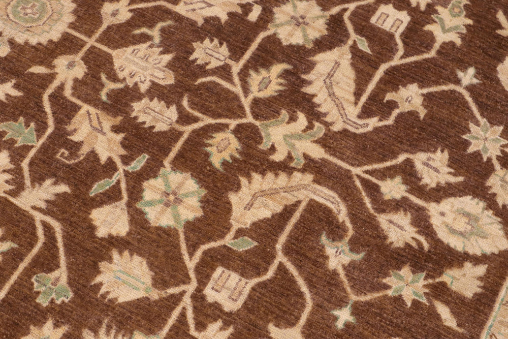 handmade Transitional Kafkaz Brown Beige Hand Knotted RECTANGLE 100% WOOL area rug 9' x 12'