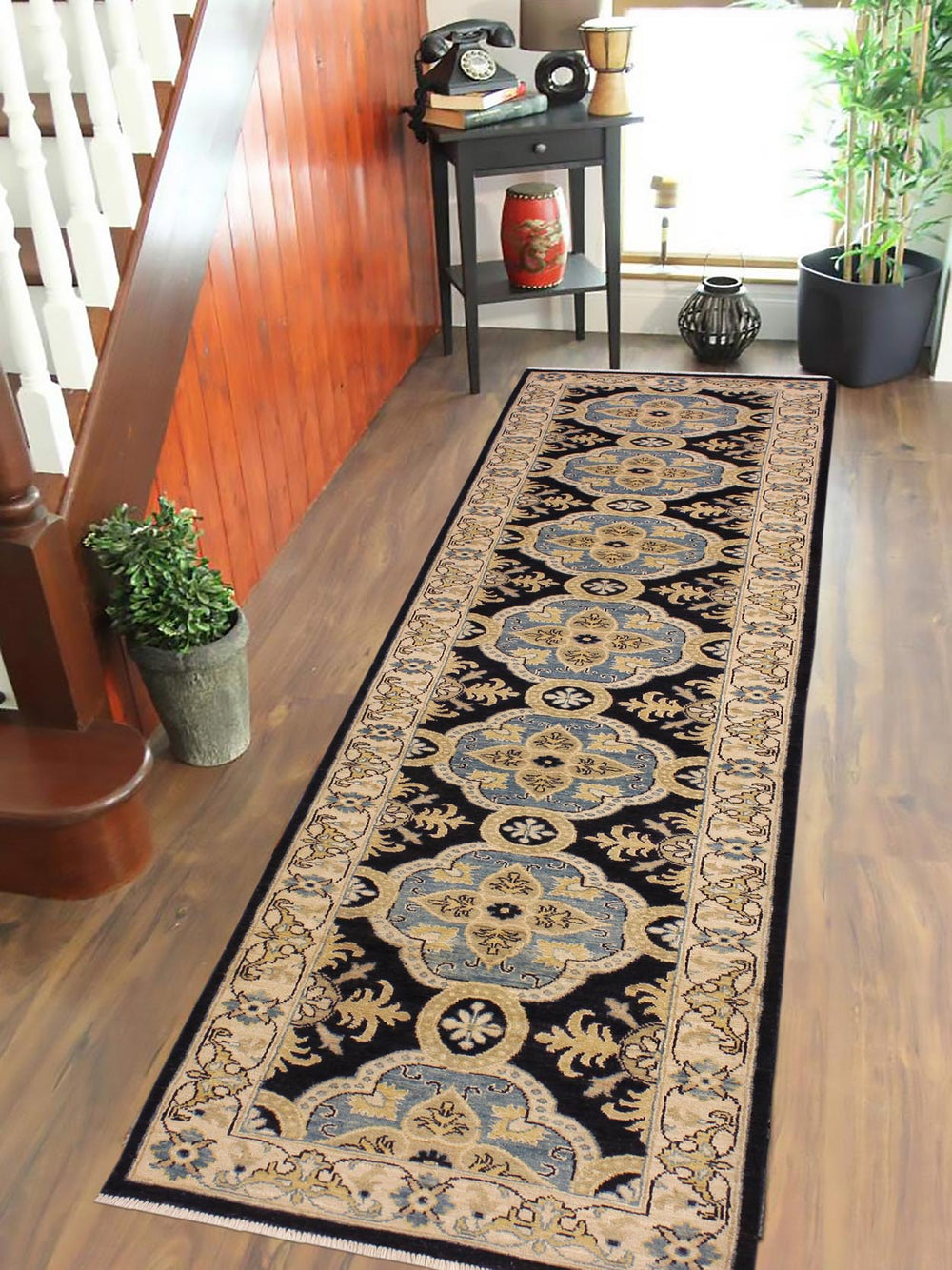 handmade Transitional Kafkaz Blue Ivory Hand Knotted RUNNER 100% WOOL area rug 3' x 10'