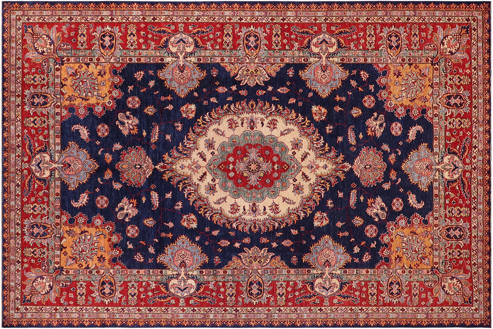handmade Geometric Super Kazak Blue Red Hand Knotted RECTANGLE 100% WOOL area rug 9' x 12'