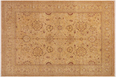 handmade Transitional Kafkaz Tan Red Hand Knotted RECTANGLE WOOL&SILK area rug 9' x 12'