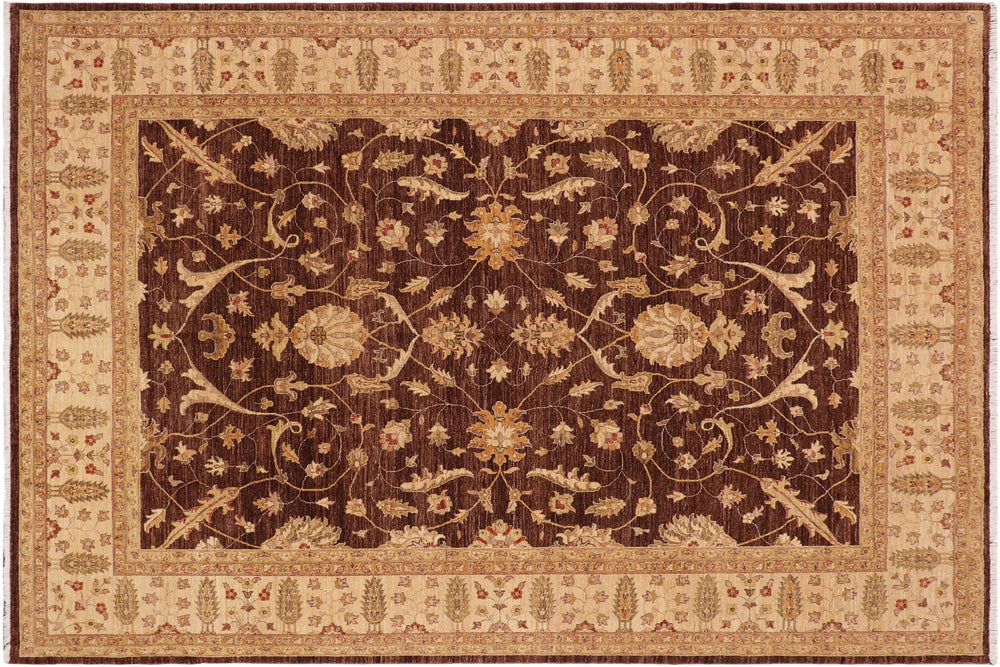 handmade Transitional Kafkaz Brown Beige Hand Knotted RECTANGLE 100% WOOL area rug 9' x 11'