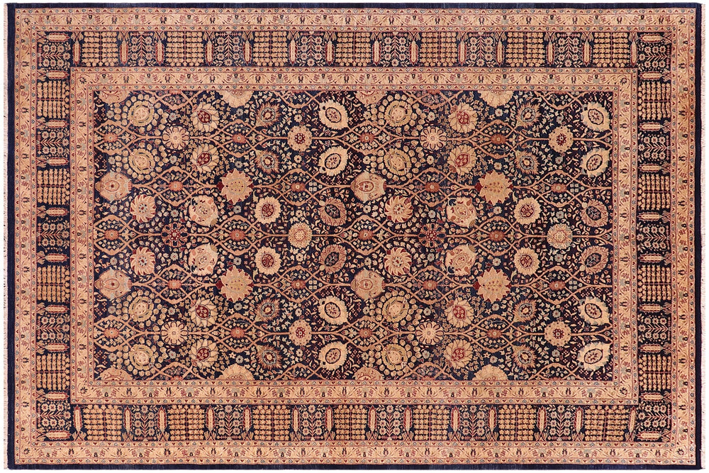 handmade Transitional Tabriz Blue Blue Hand Knotted RECTANGLE 100% WOOL area rug 6x9