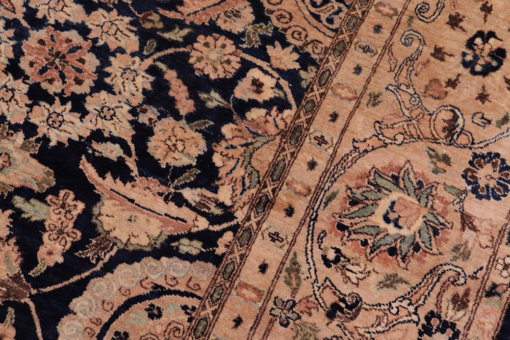 handmade Traditional Agra Tabriz Blue Tan Hand Knotted RECTANGLE 100% WOOL area rug 6x9