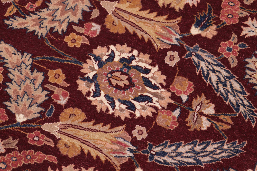 handmade Traditional Lahore Drk. Red Blue Hand Knotted RECTANGLE 100% WOOL area rug 6' x 9'