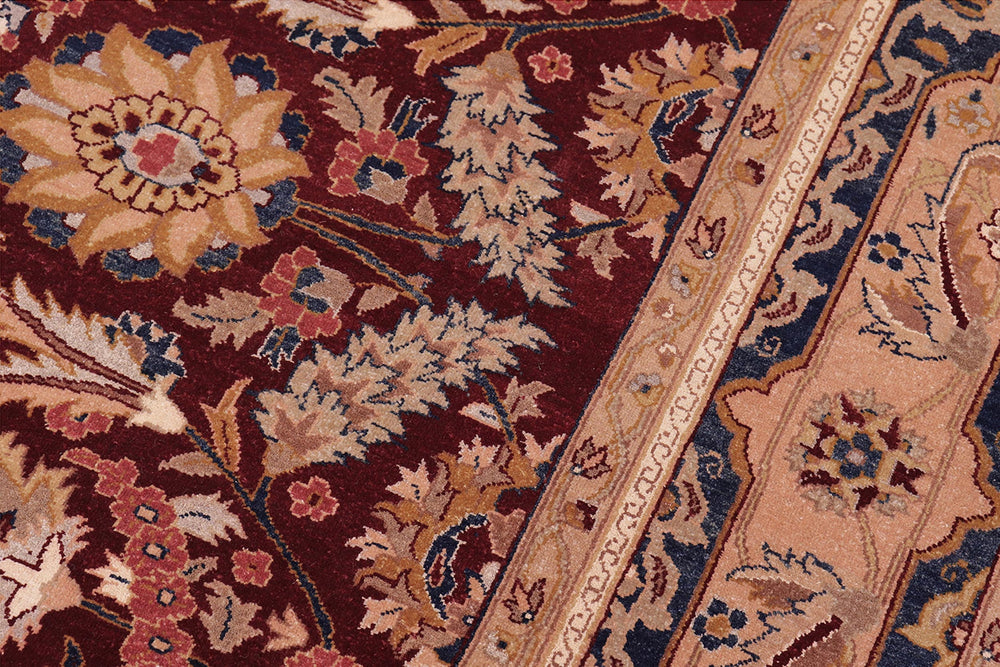 handmade Traditional Lahore Drk. Red Blue Hand Knotted RECTANGLE 100% WOOL area rug 6' x 9'