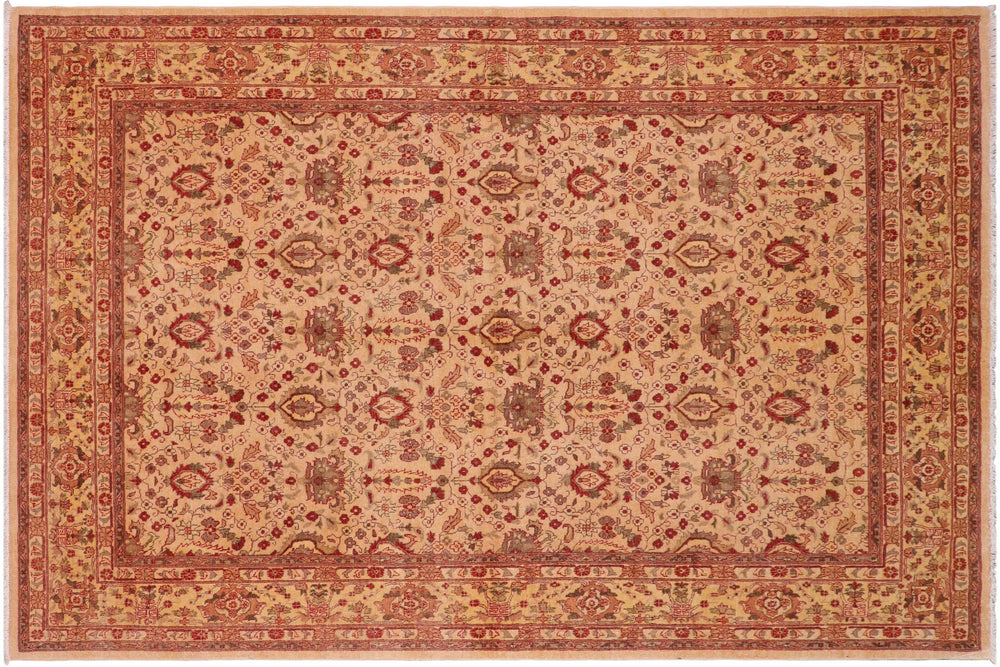 handmade Transitional Lahore Tan Gold Hand Knotted RECTANGLE 100% WOOL area rug 6' x 9'
