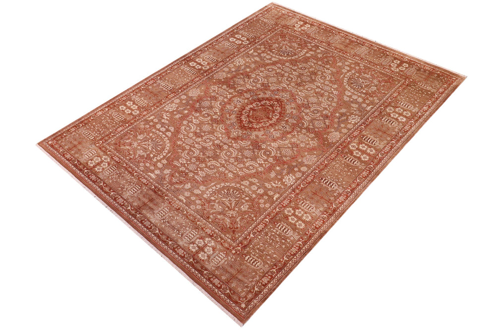 handmade Traditional Tajdar Brown Brown Hand Knotted RECTANGLE 100% WOOL area rug 6x9