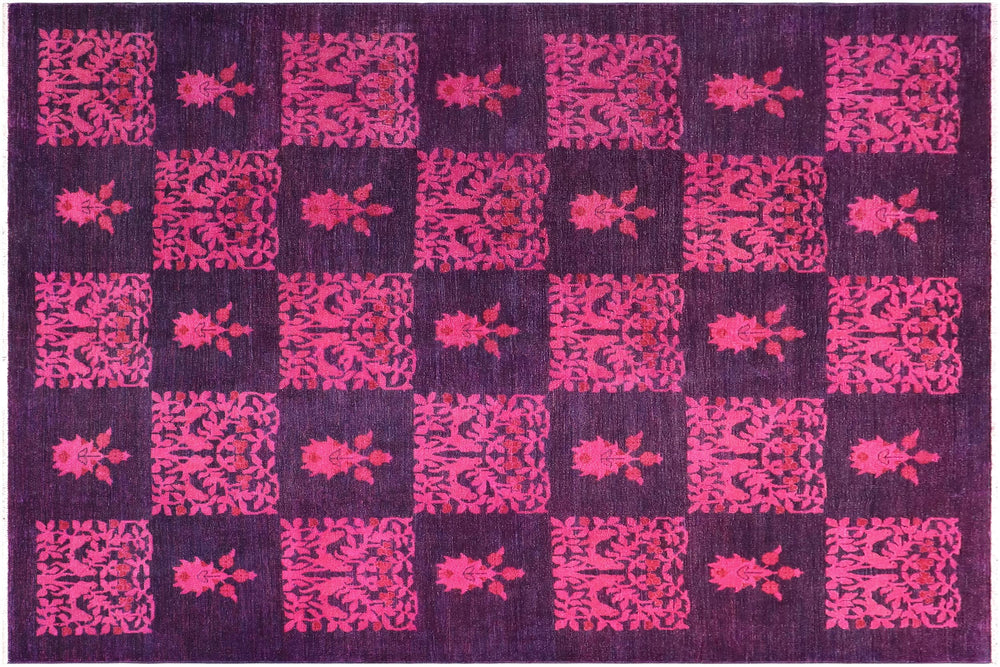 handmade Over Dyed Over Dyed Purple Purple Hand Knotted RECTANGLE 100% WOOL area rug 8' x 9'