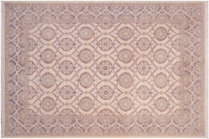 handmade Transitional Kafkaz Ivory Gray Hand Knotted RECTANGLE 100% WOOL area rug 5' x 8'
