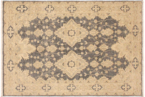 handmade Transitional Kafkaz Gray Tan Hand Knotted RECTANGLE 100% WOOL area rug 4' x 6'