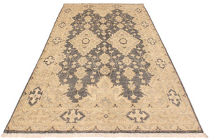 handmade Transitional Kafkaz Gray Tan Hand Knotted RECTANGLE 100% WOOL area rug 4' x 6'