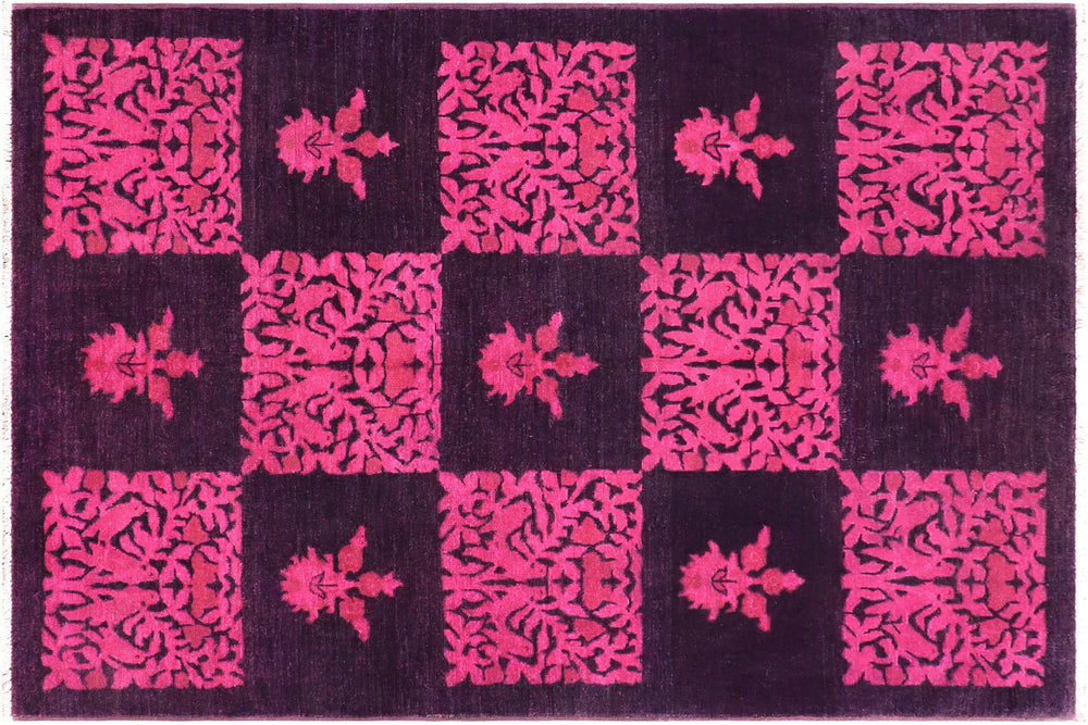 handmade Over Dyed Over Dyed Purple Pink Hand Knotted RECTANGLE 100% WOOL area rug 4' x 6'